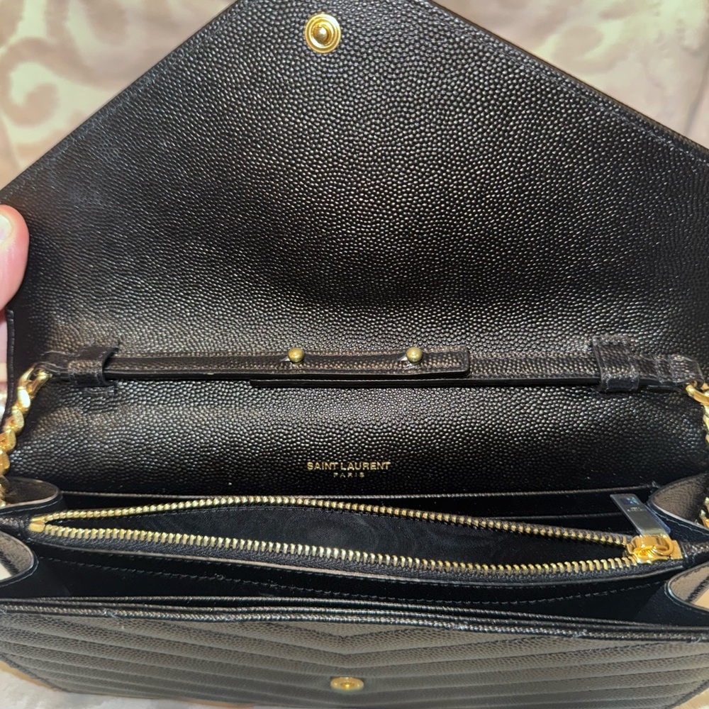 Saint Laurent Black Chevron Clutch with Gold Chain - Picture 5 of 7
